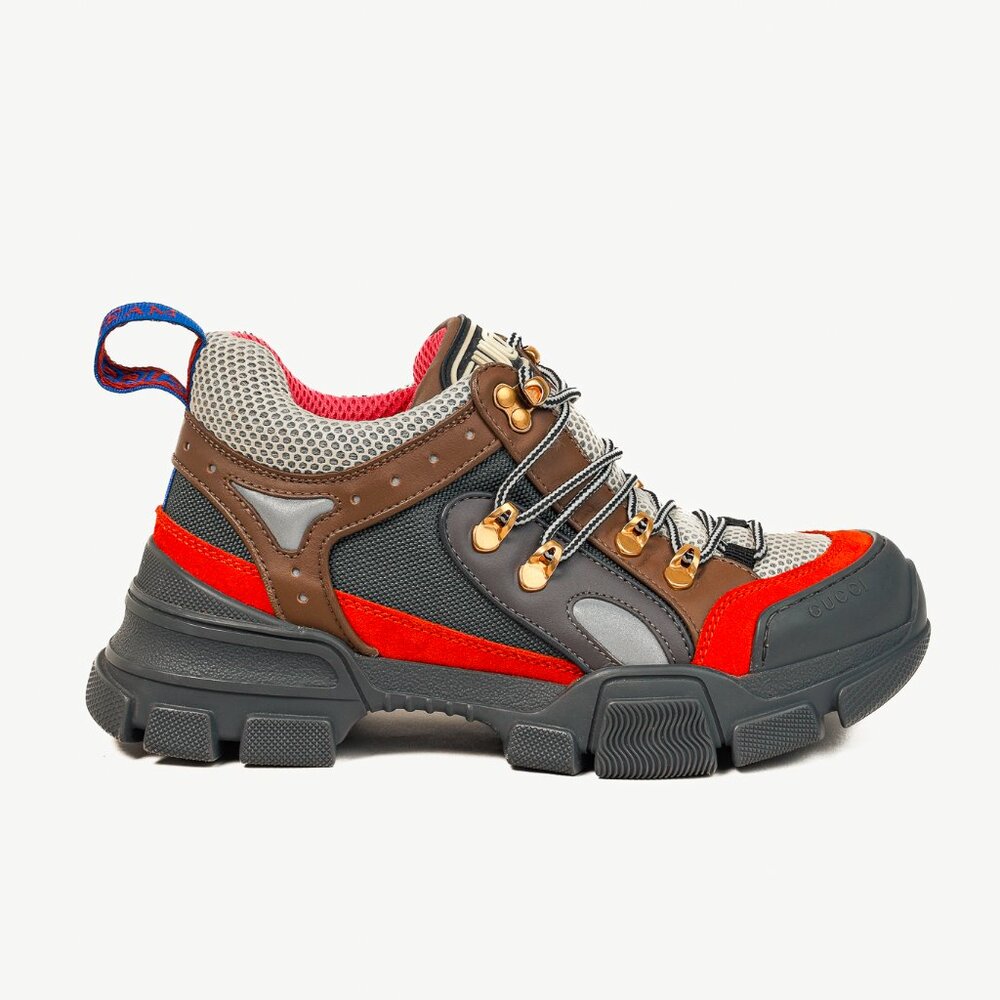 Gucci Women's Flashtrek Grey Orange Hiking Sneakers
